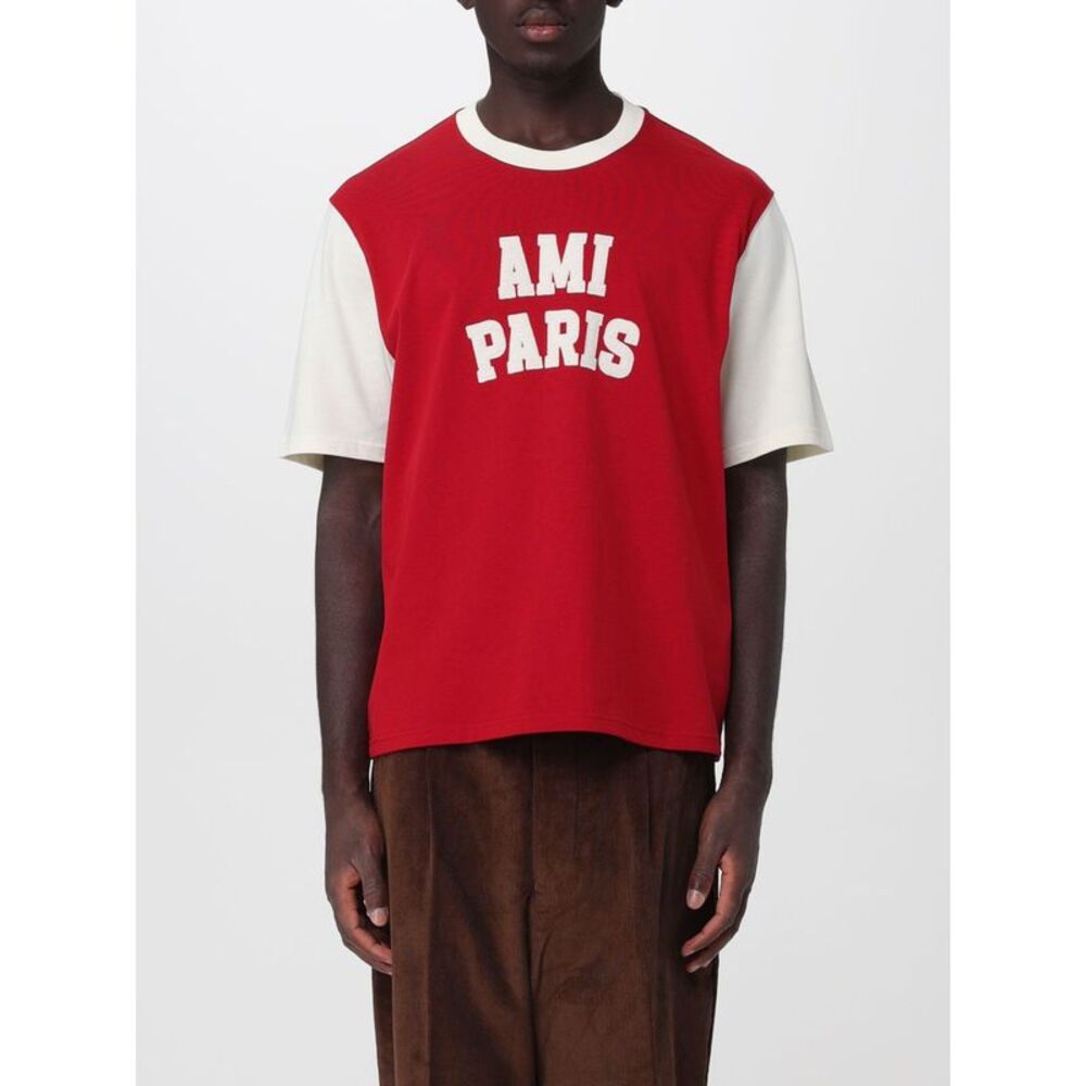 Ami Paris Men Ami Paris Two-Tone Logo Print Cotton T-Shirt
